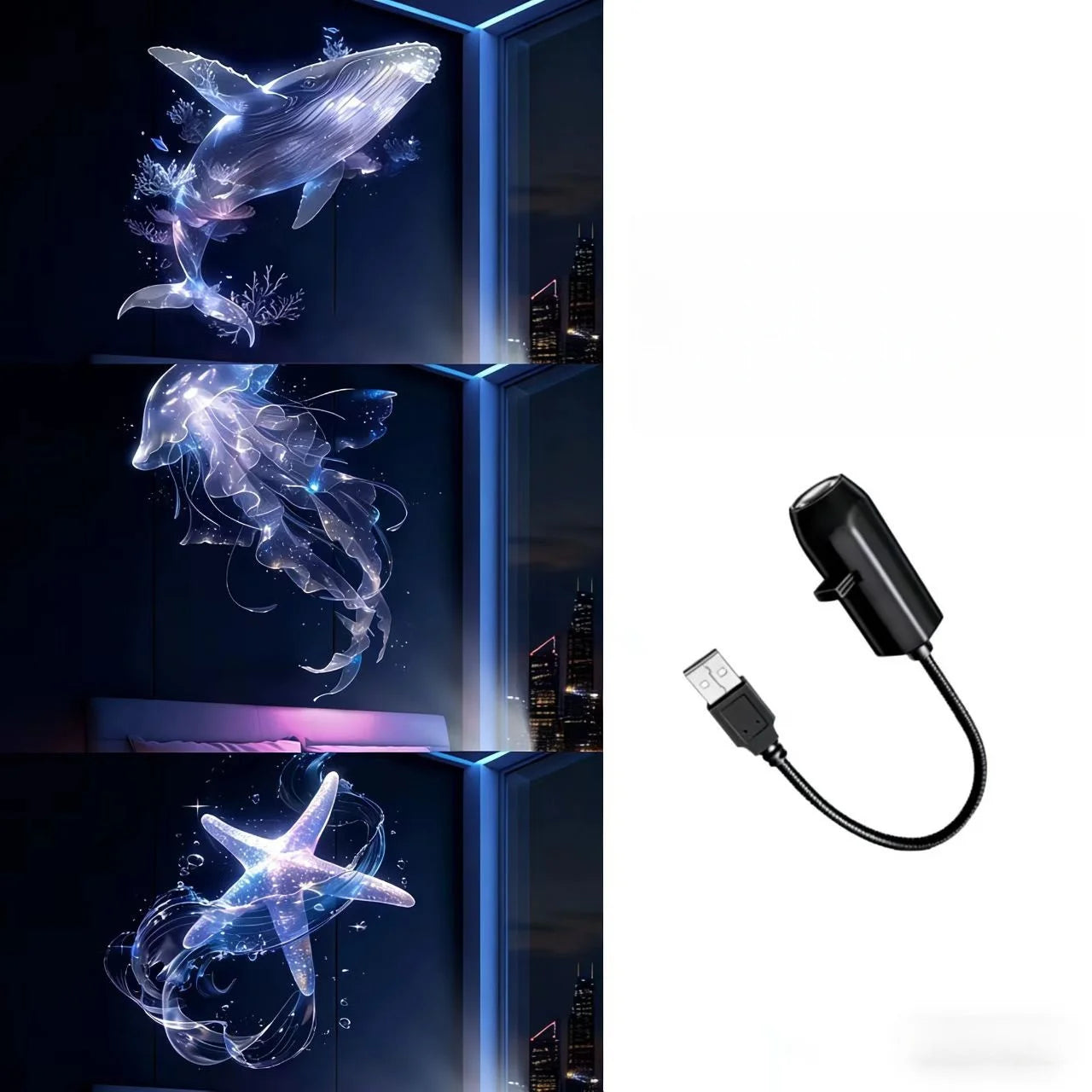 LED USB Projector Night Light With Whale, Butterfly, Jellyfish, Starfish