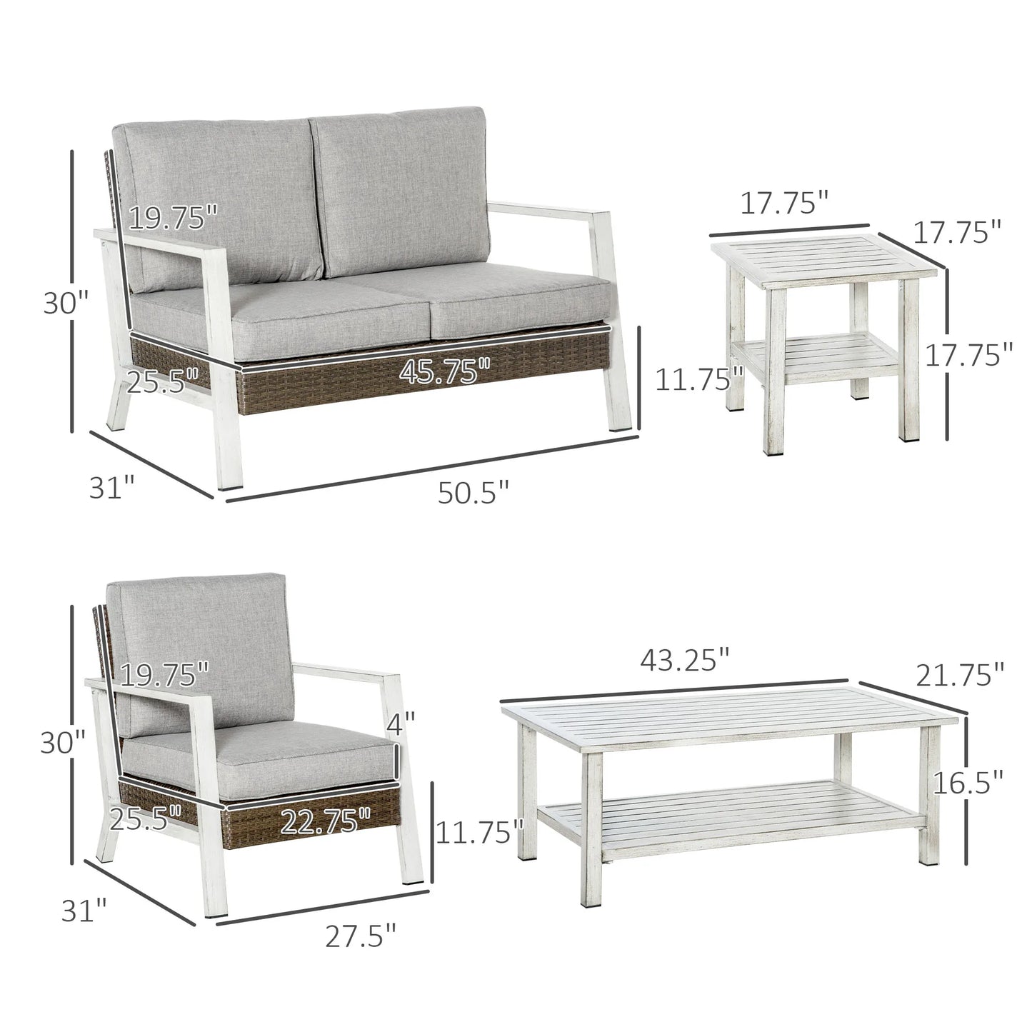 Outdoor Wicker Patio Furniture Set With Table And Four Seats