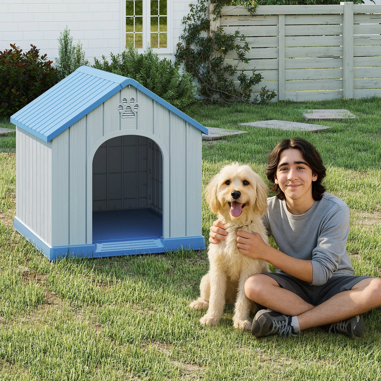 Weatherproof Plastic Dog House For Indoor Outdoor Pet Shelter