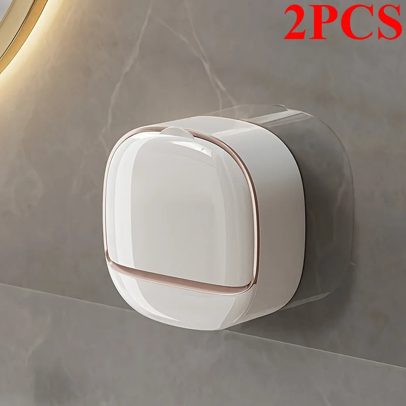 Wall Mounted Soap Box With Lid Drainage Tray Bathroom Organizer