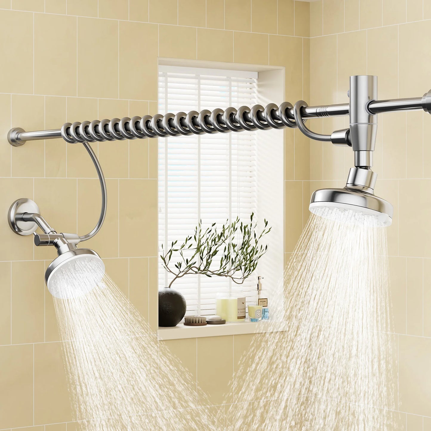 Tandem Dual Shower Head With Adjustable Slider For Couples