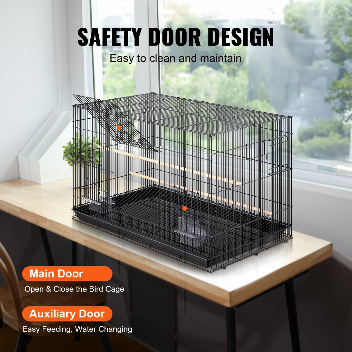 SucceBuy Stainless Steel Bird Cage With Rolling Stand