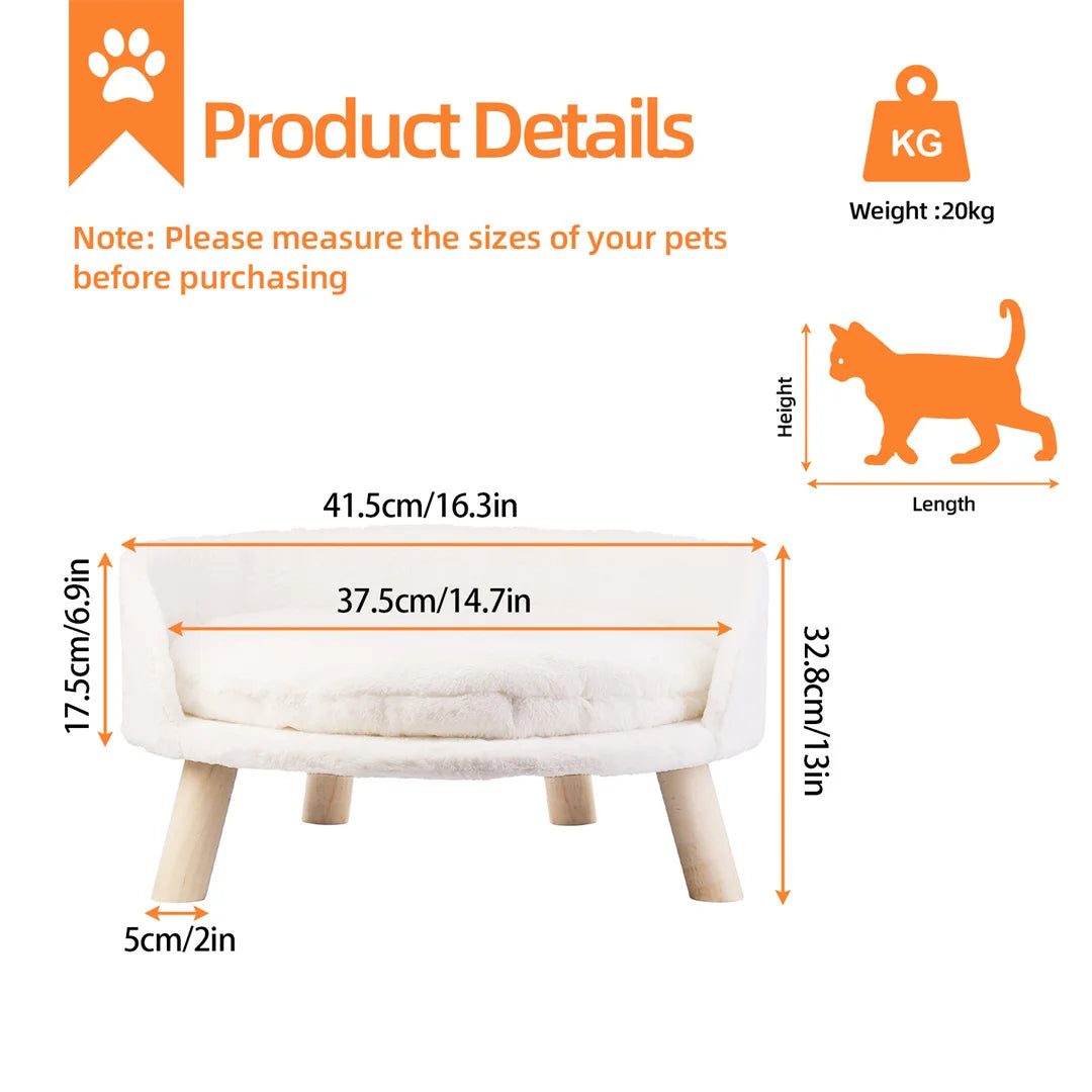 BINGOPAW Luxury Plush Cat Bed With Wood Leg Frame Washable