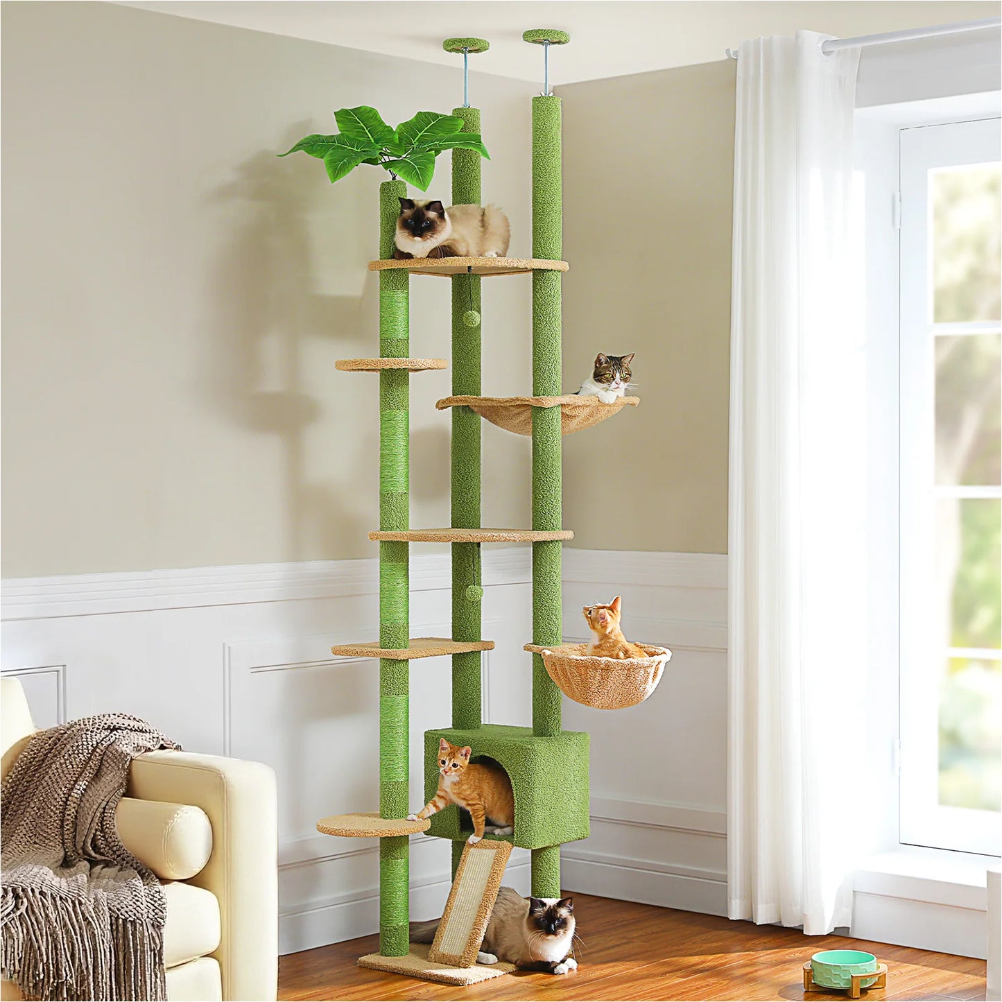 Pequlti Cactus Cat Tree Floor To Ceiling Sisal Scratching Post