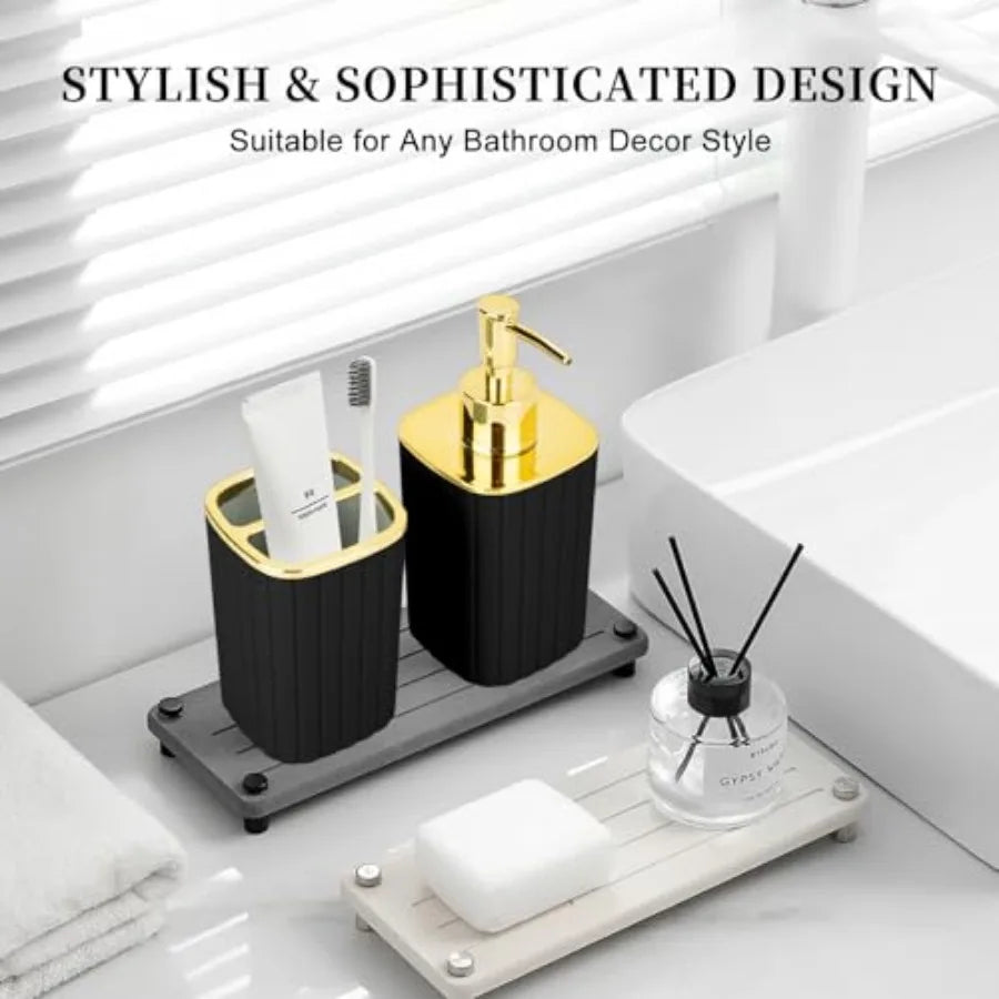 Bathroom Accessories Set With Soap Dispenser And Toothbrush Holder Boho Decor