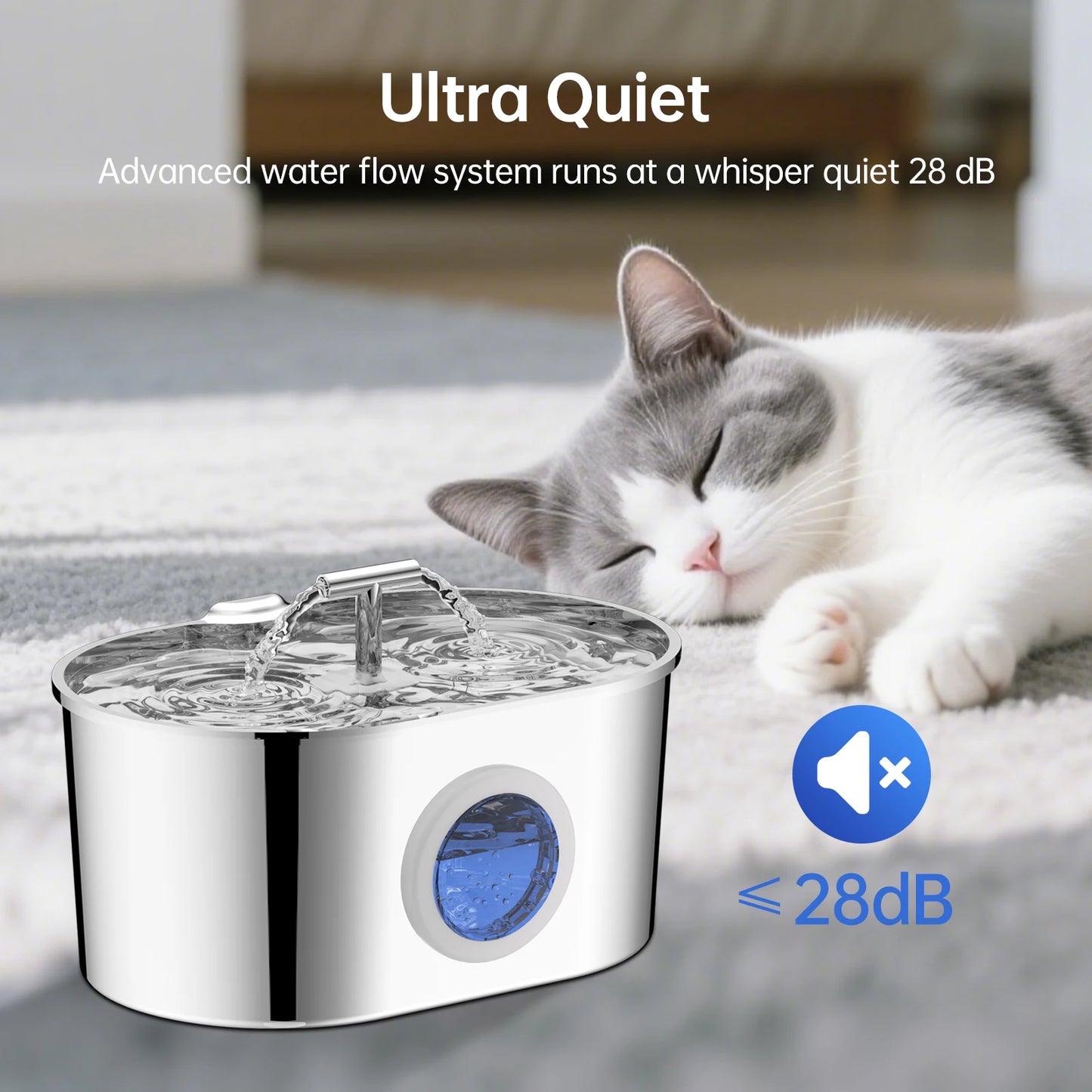 Stainless Steel Cat Water Fountain With Visible Water Level Window