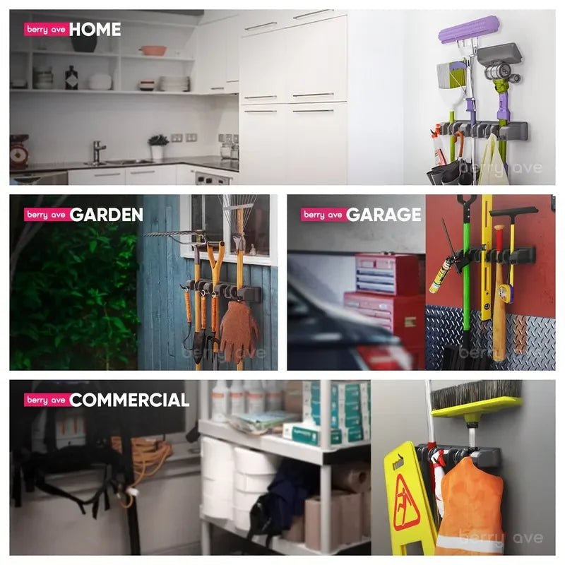 Wall Mounted Mop Holder Multifunctional Broom Shelf For Kitchen