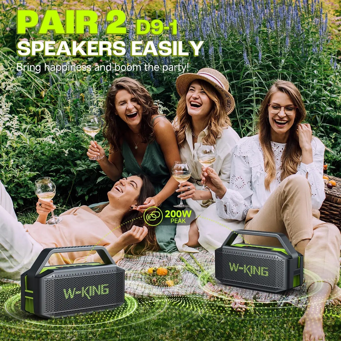 W-King D9-1 Bluetooth Speaker 60W HD IPX6 Waterproof Portable Boombox