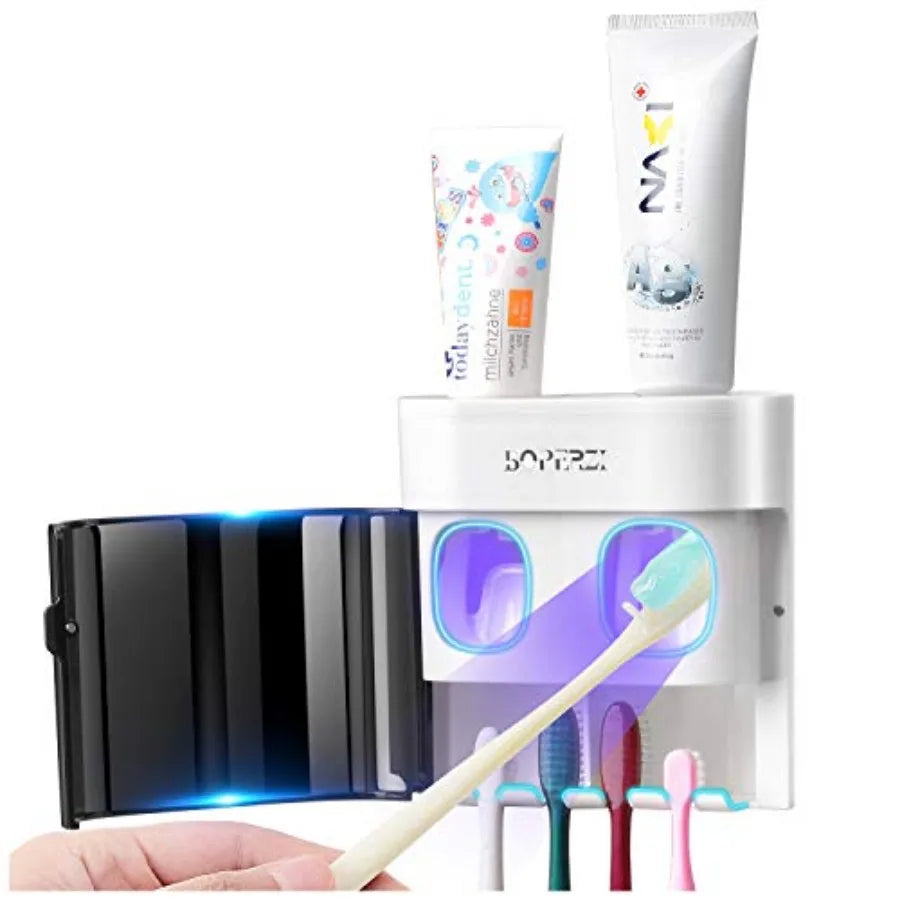 Dustproof Cover Wall Mounted Toothbrush Holder Automatic Dispenser With Squeezers