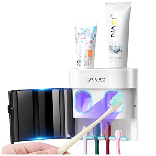 Dustproof Cover Wall Mounted Toothbrush Holder Automatic Dispenser With Squeezers