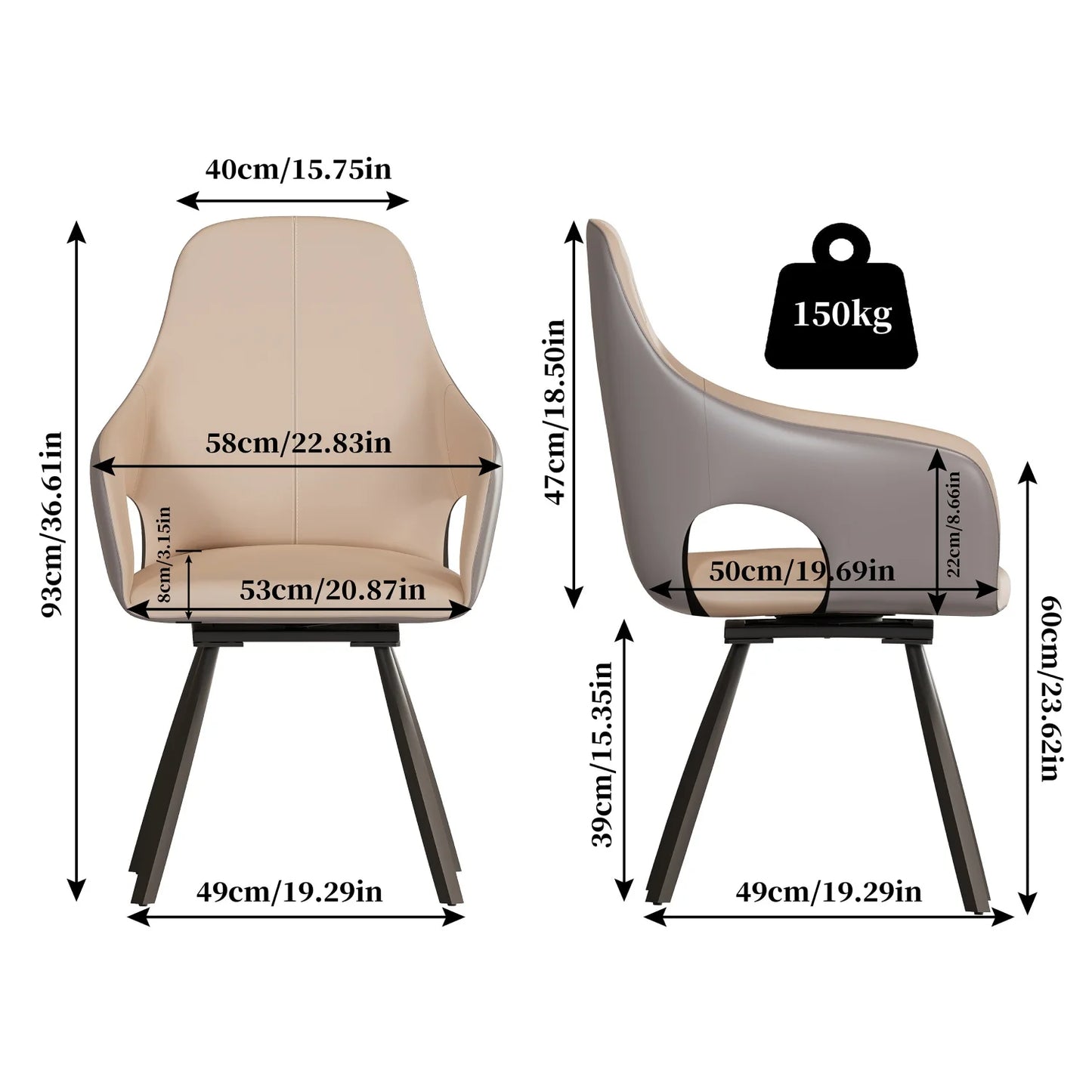 Swivel Dining Chairs Set of 2  Microfiber Leather Kitchen Dining Room Chairs with Arms High Backrest Leisure Side Chairs for Homes