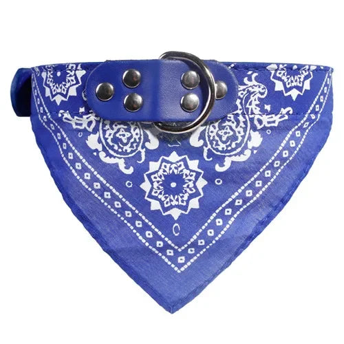 Leather Printed Adjustable Dog Bandana Collar For Pets