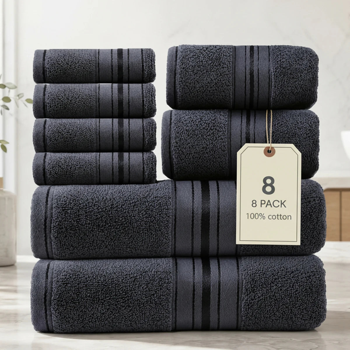 8 Piece Luxury Towel Set 100 Percent Cotton Towels Washcloths