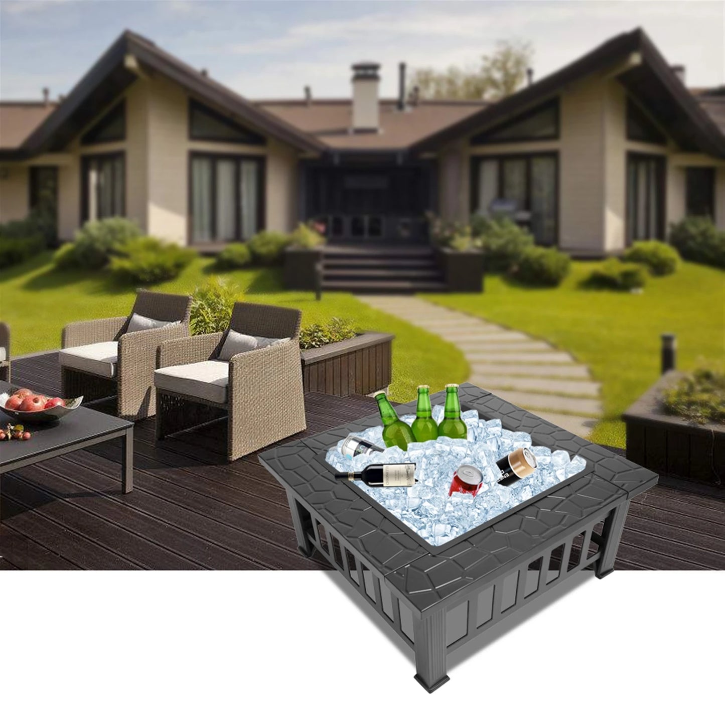 Portable Courtyard Metal Fire Pit With Accessories Outdoor