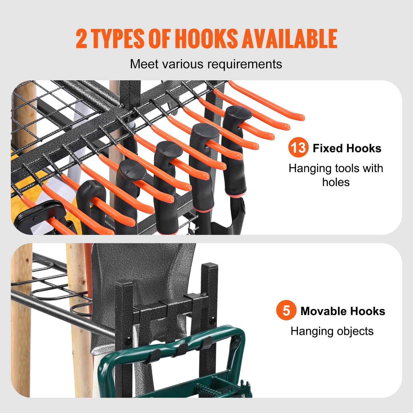 16 Slots Garden Tool Organizer Rack With Hooks And Wheels