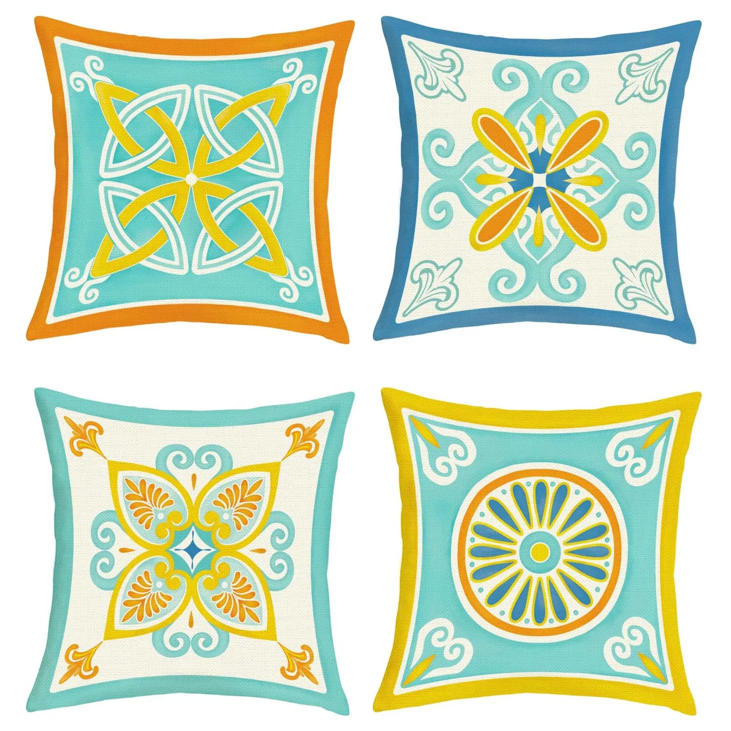 Mediterranean Tile Throw Pillow Covers Geometric Cushion Set