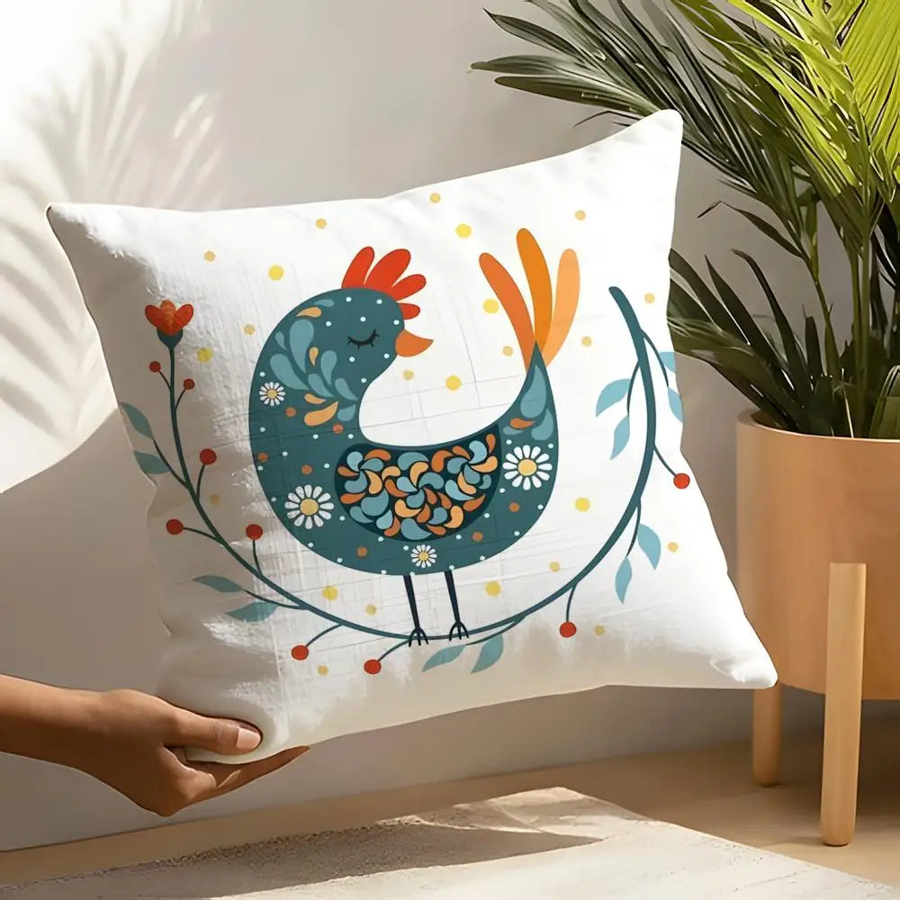 Butterfly Bird And Flower Print Pillow Case Linen Cushion Cover