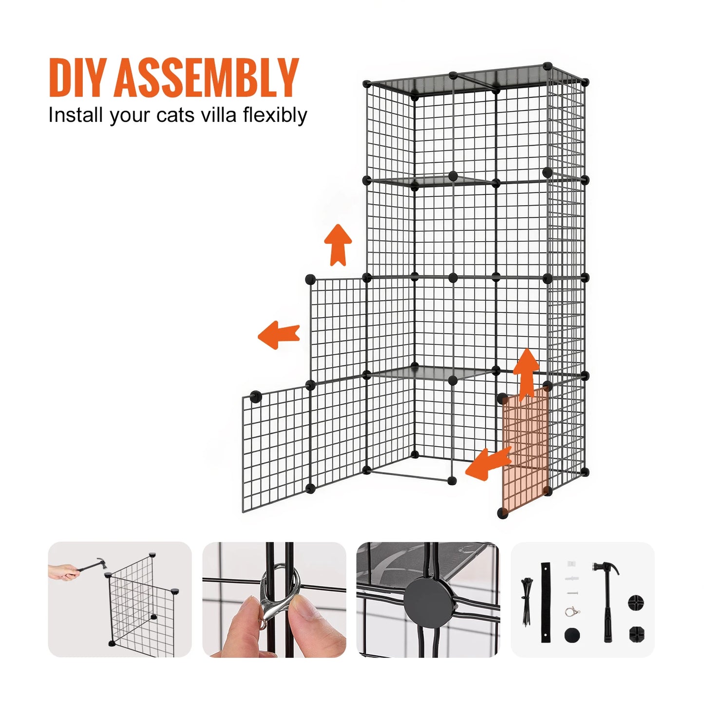 SucceBuy Large Cat Cage Detachable Metal Enclosure With Front Doors