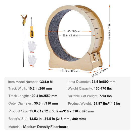 SucceBuy Wooden Cat Exercise Wheel Indoor Treadmill For Cats