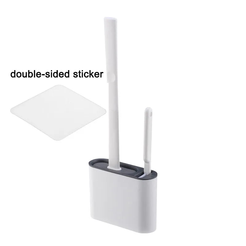 Wall Hanging Toilet Brush With Holder, Long Handle Silicone Bristles