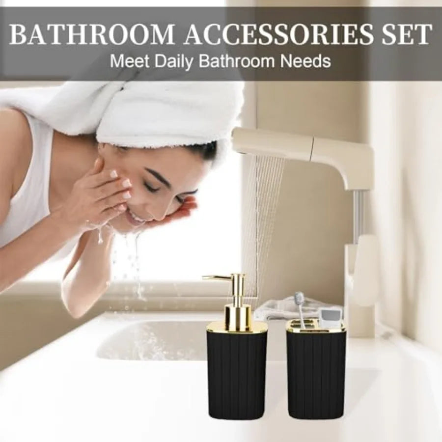 Bathroom Accessories Set Soap Dispenser Toothbrush Holder Metal