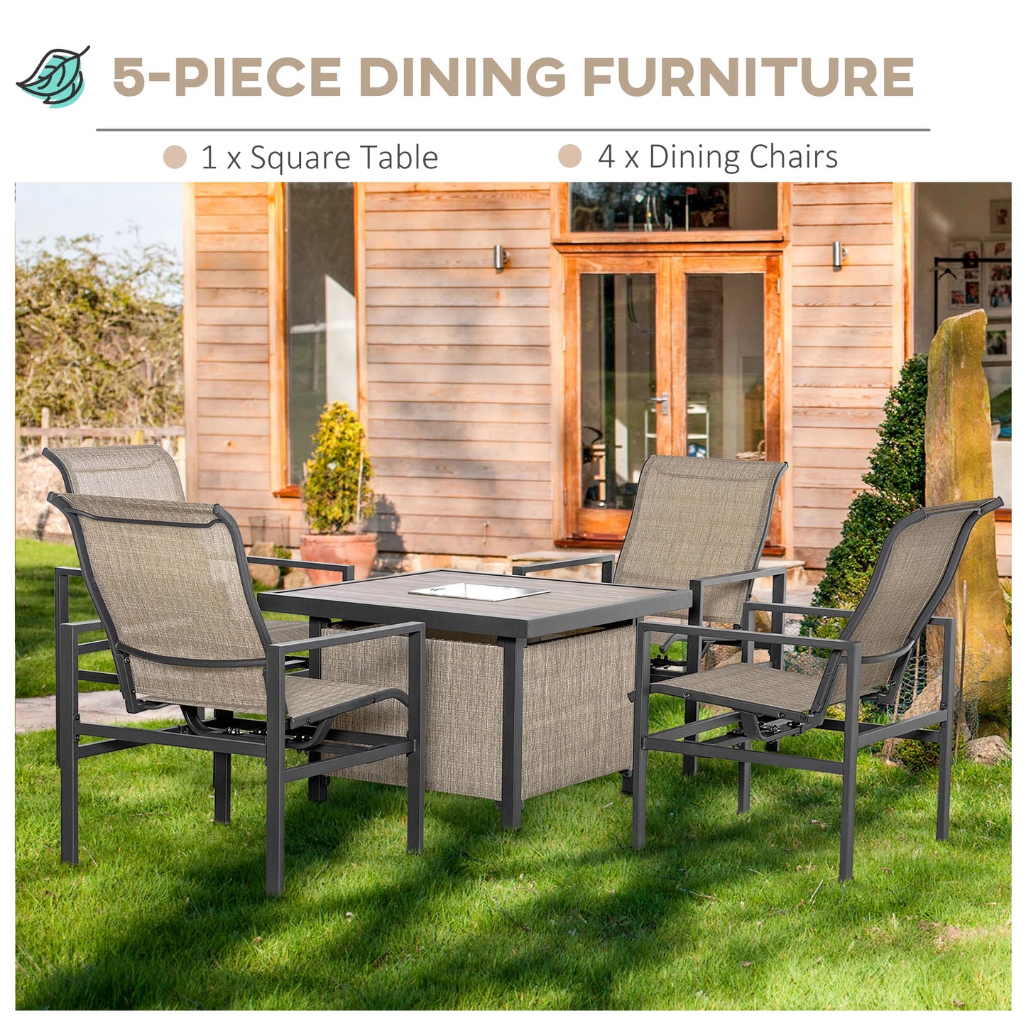 5 Piece Garden Patio Dining Set With Ice Bucket Table
