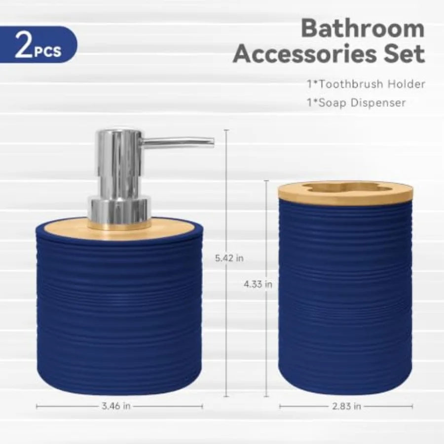 Bamboo Bathroom Accessories Set Soap Dispenser And Toothbrush Holder Boho