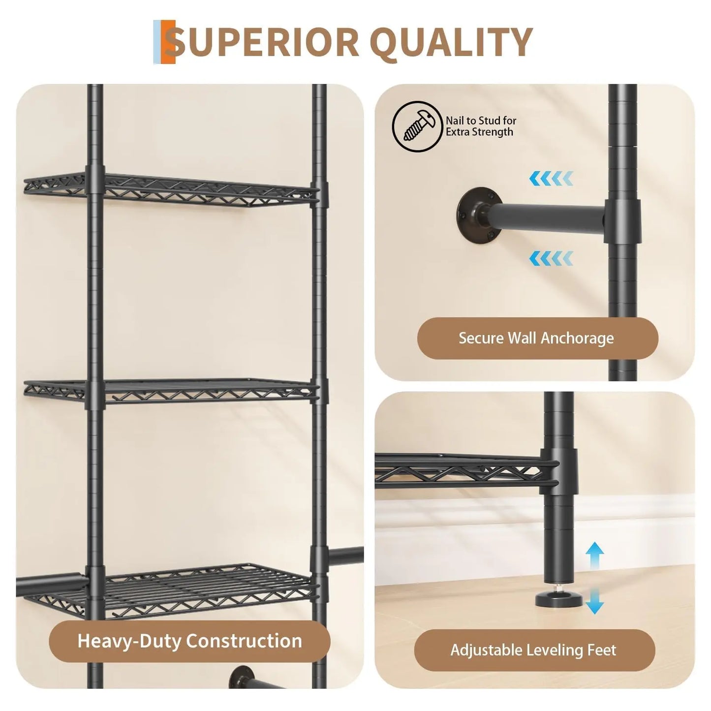 Studyset Carbon Steel Wall Mounted Pipe Closet System With Expandable Rods