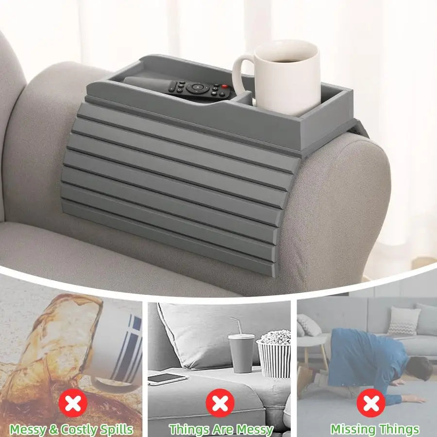 Portab Bamboo Couch Cup Holder Armrest Tray For Safe Drinks
