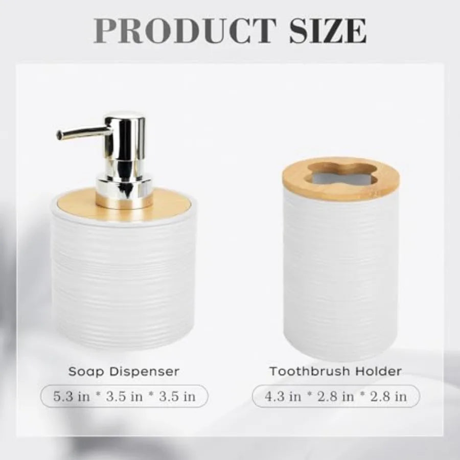 Bohemian Bamboo Bathroom Accessories Set Soap Dispenser And Toothbrush Holder
