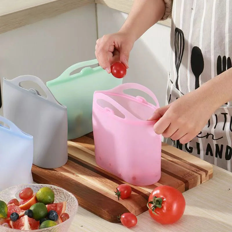 Silicone Self Sealing Freezer Bag Leakproof Reusable Food Storage Picnic