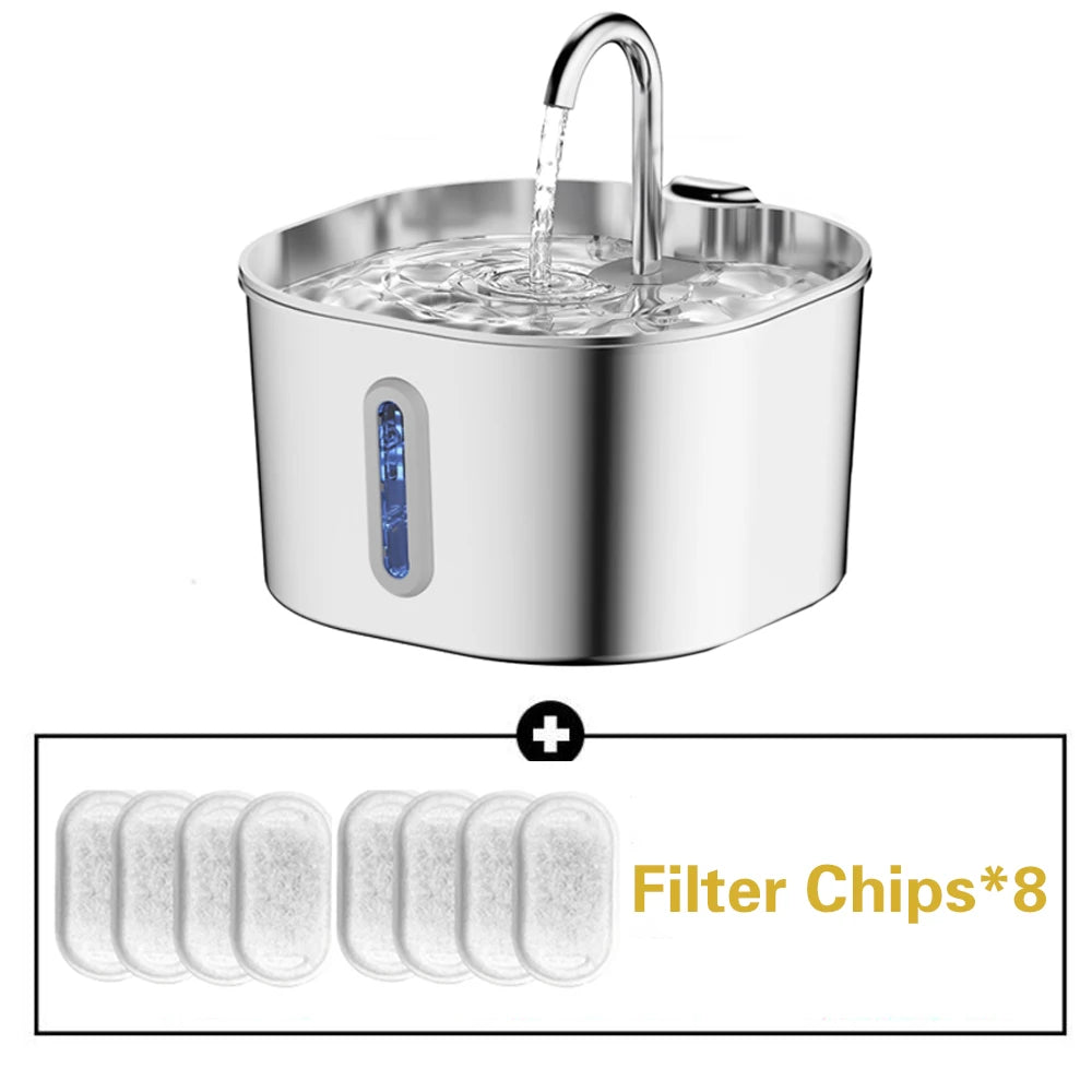 Stainless Steel Cat And Dog Water Fountain 2.2L LED Window