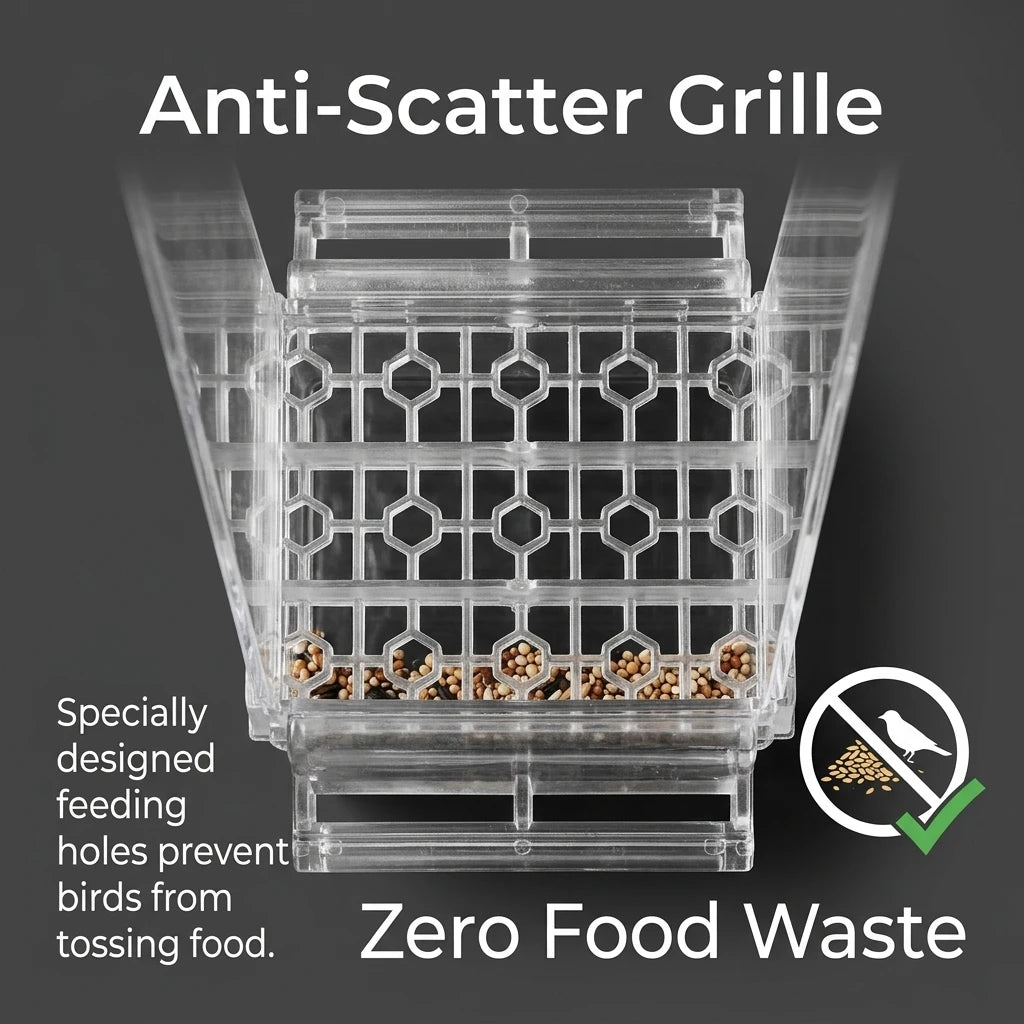 No Mess Clear Acrylic Bird Feeder Seed Dispenser Spill Proof Cage Accessory