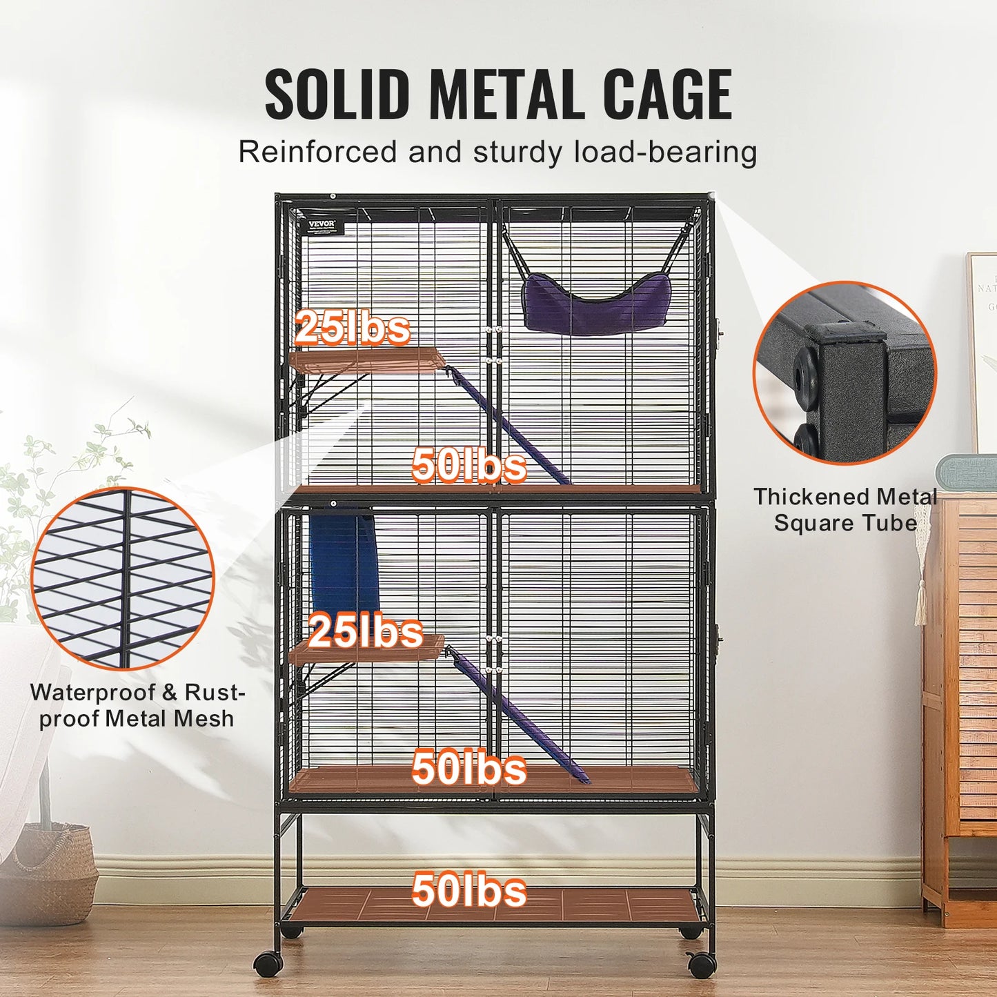SucceBuy 4-Tier Rolling Metal Ferret Cage for Small Animals