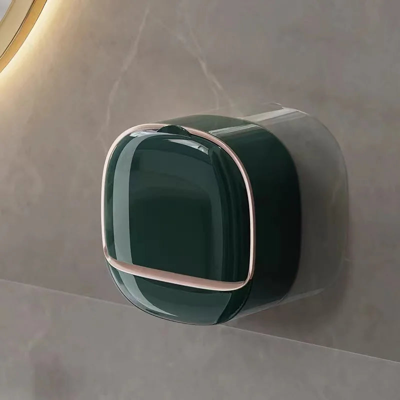 Wall Mounted Soap Box With Lid Drainage Tray Bathroom Organizer