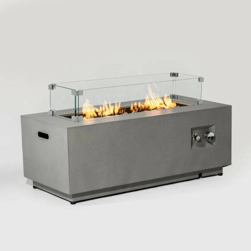 Propane Fire Pit Table 50000 BTU Glass Wind Guard Outdoor