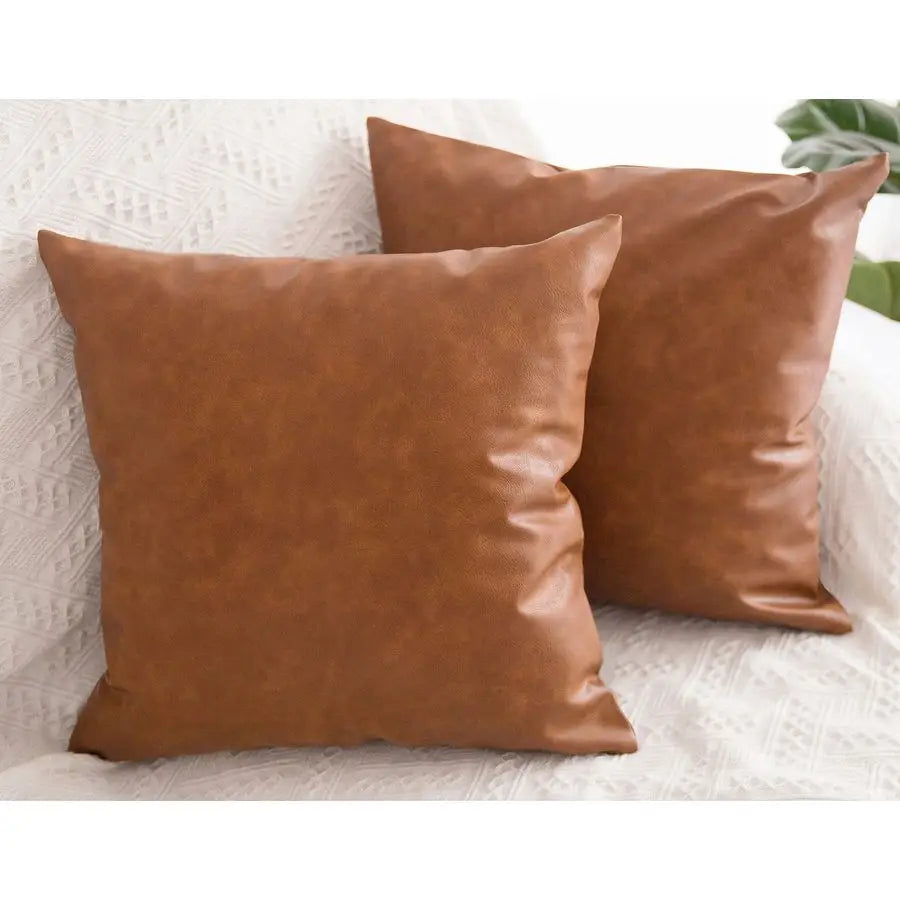 Vegan Leather Throw Pillow Covers Set Of 2 Modern Cushions