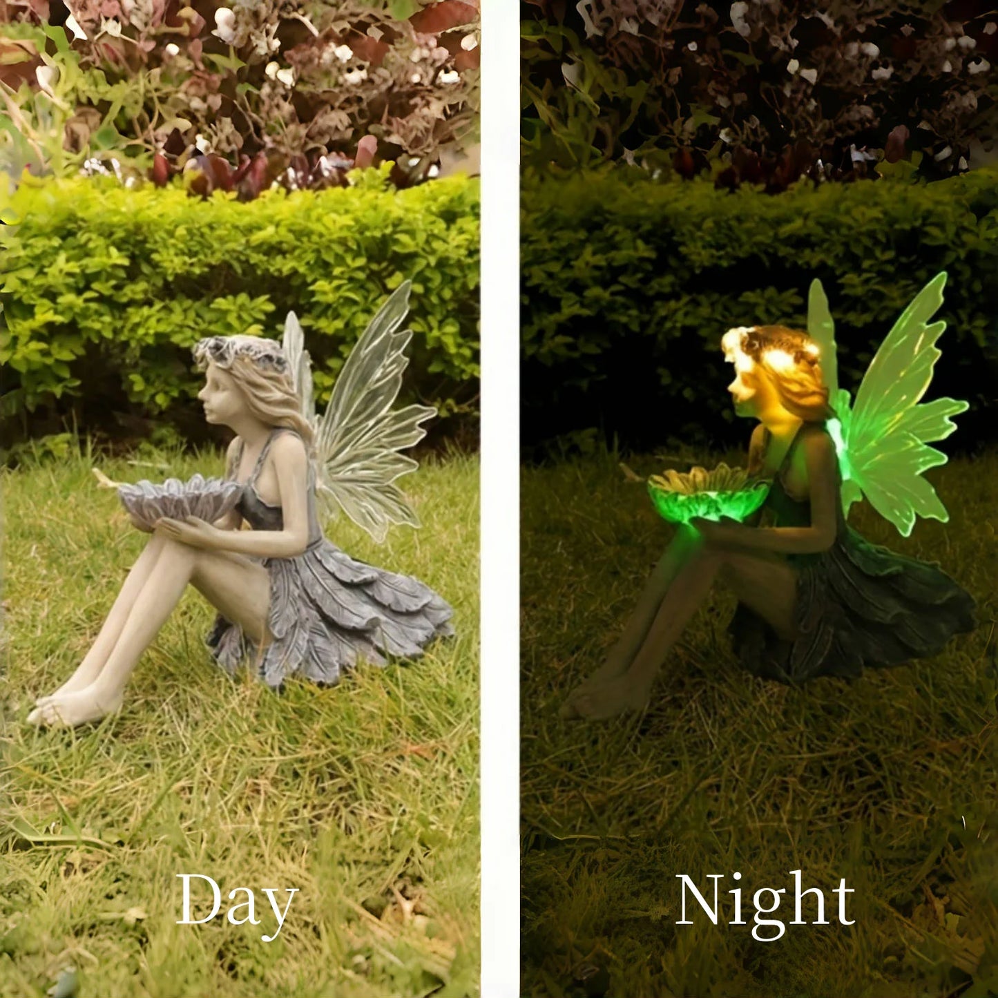 Outdoor Garden Solar Fairy Statue Light Resin Flower Holder Decor