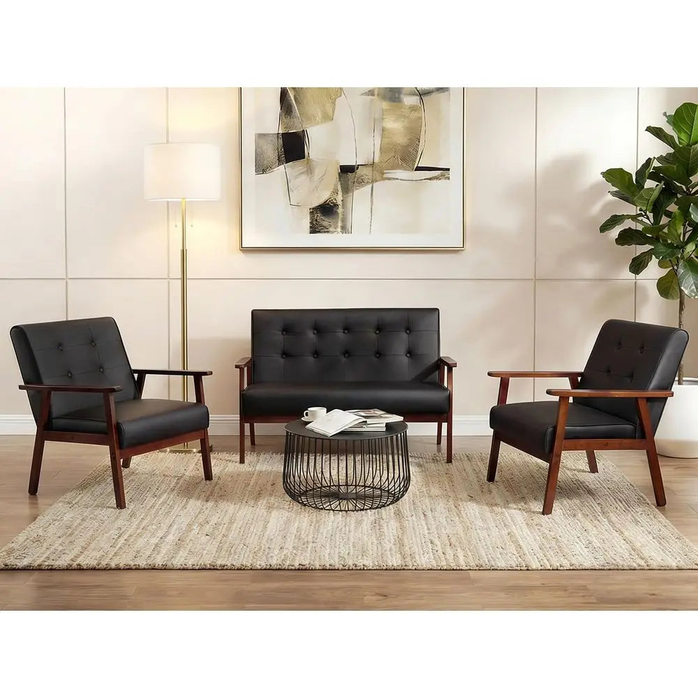 Wooden Loveseat Sofa And Accent Chair 3 Piece Set Home