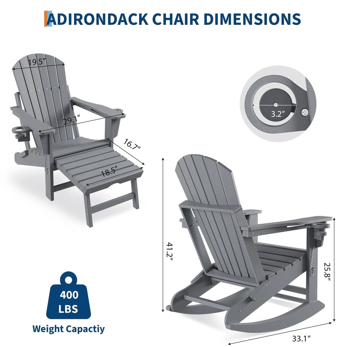 Studyset Folding Adirondack Rocking Chair With Footrest