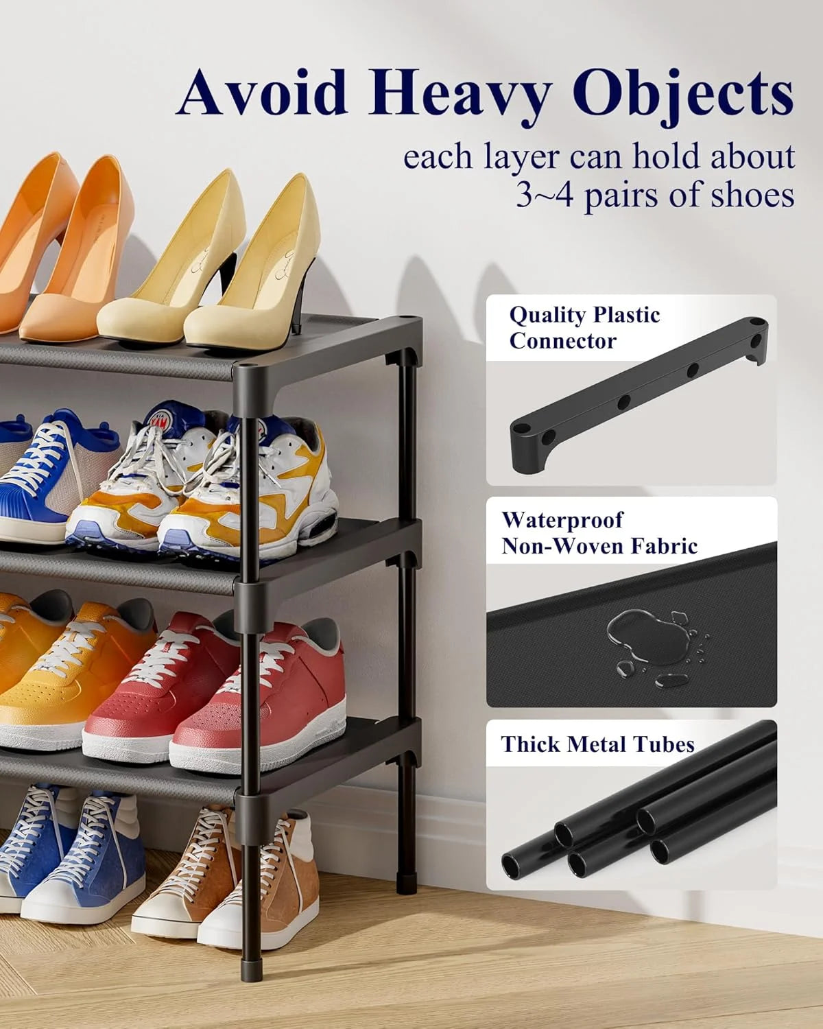 Three Tier Stackable Nonwoven Shoe Rack Organizer Space Saving