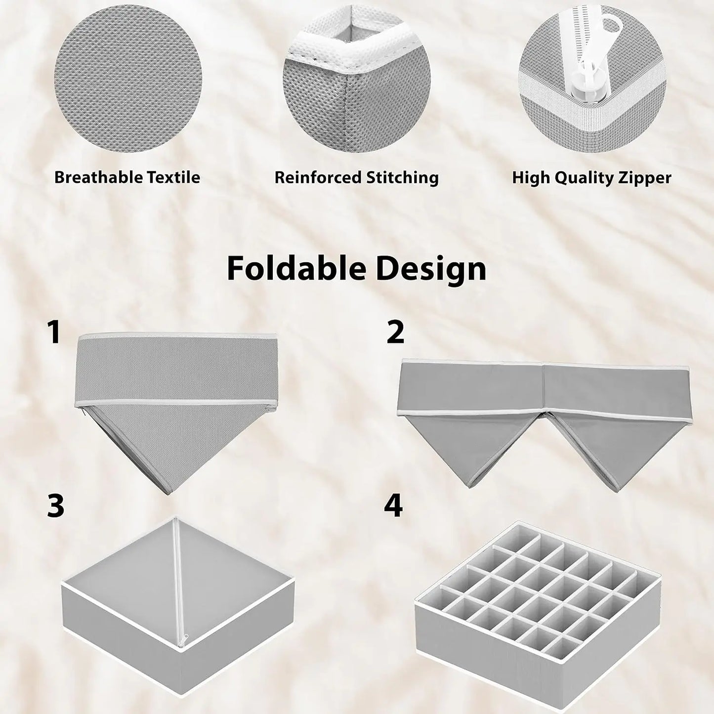4 Pack Drawer Organizer Set With Foldable Nonwoven Storage Boxes