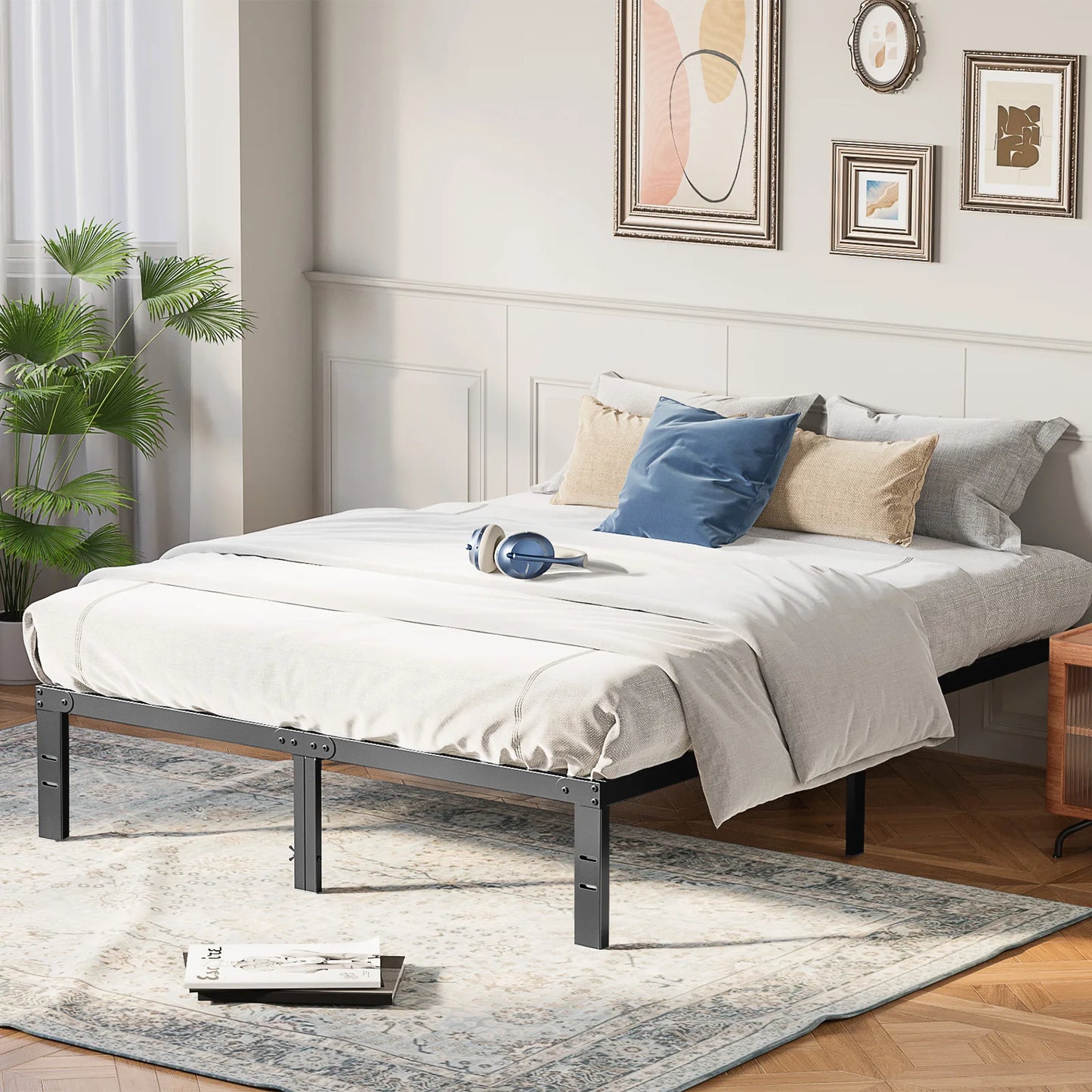 JHK Basic 12IN Twin Full Queen King Size Bed Frame Metal Platform Bedroom Frames with Storage Space Sturdy Steel Slat Support