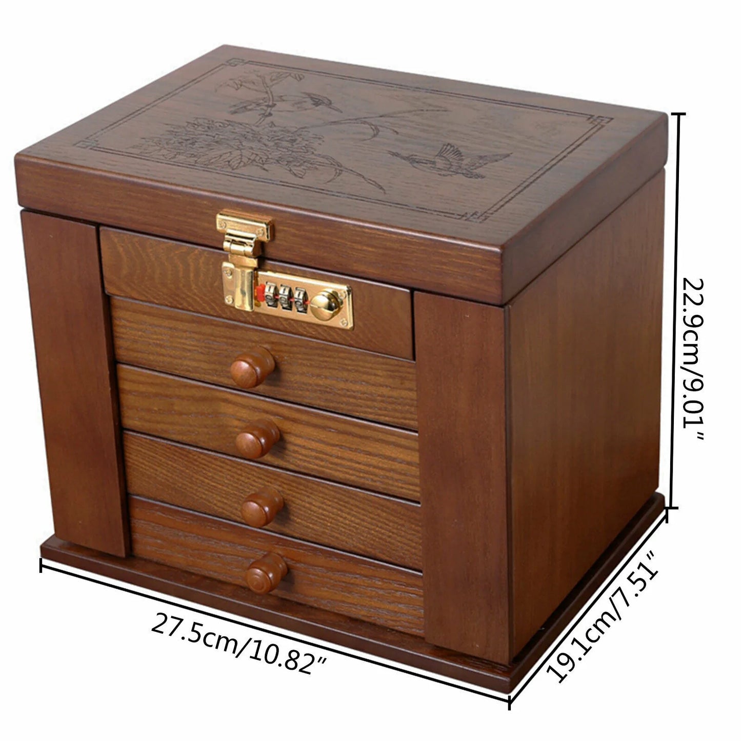 Wooden Jewelry Box With Mirror And Password Lock Four Layer Storage
