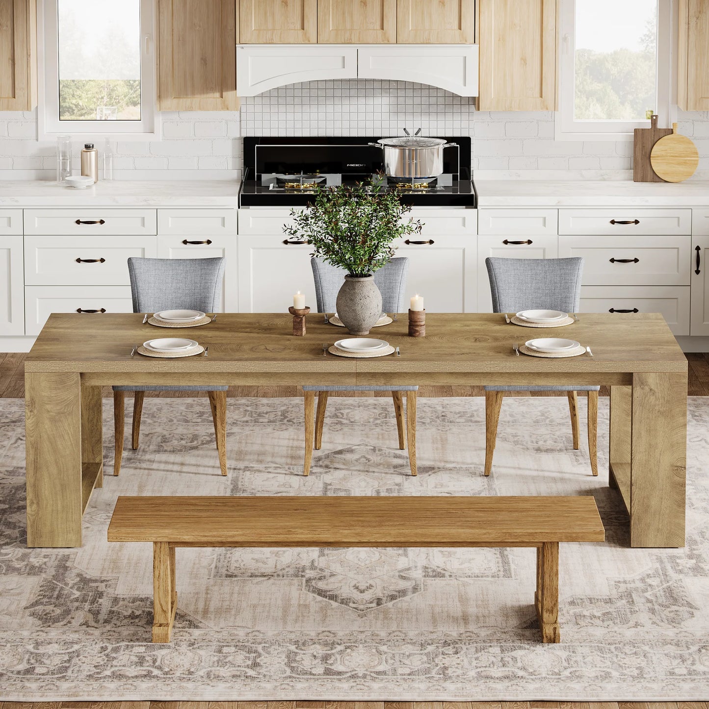 Tribesigns Modern Wood Dining Table With Pedestal Base Residential Furniture, No Chairs