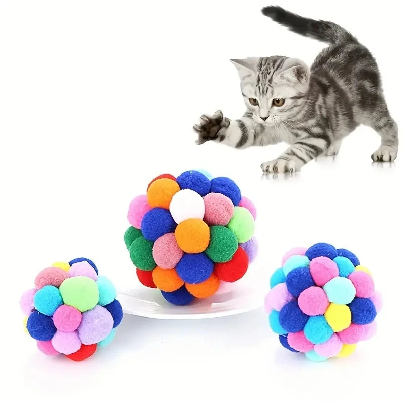 Nylon Cat Ball Toy Set With Elastic Bell Interactive Play