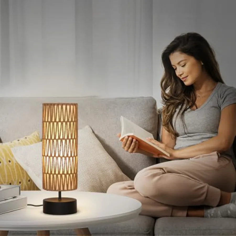 Rattan Table Lamp With Touch Control 3-Way Dimmable Bedside