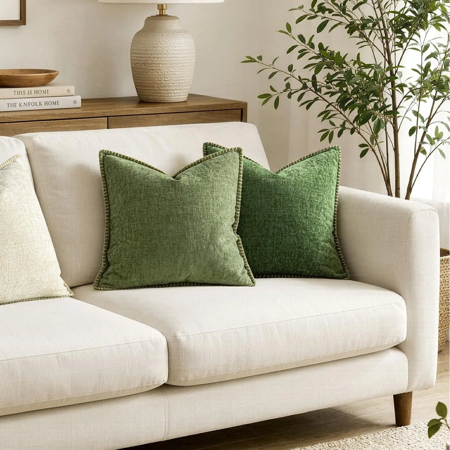 Pack of 2 Chenille Knit Pillow Covers with Embroidered Edges