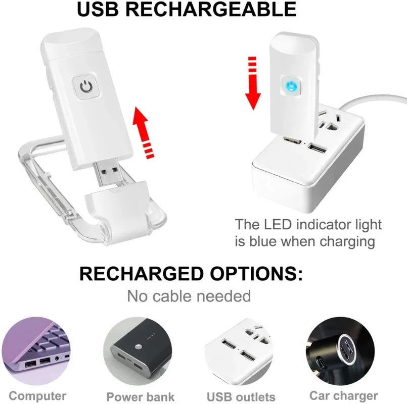 Mini Clip Light LED Reading Light USB Charging Adjustable Brightness