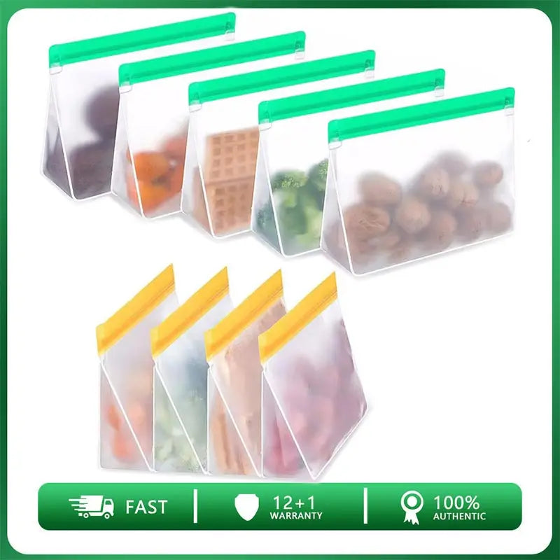 Reusable Silicone Food Storage Bag Stand Up Leakproof Freezer